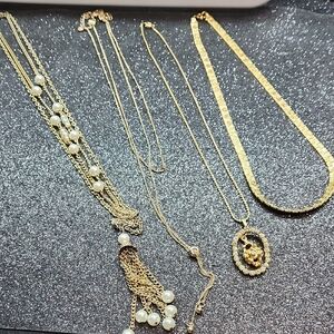 Gold-tone and Faux Pearl Necklace Lot